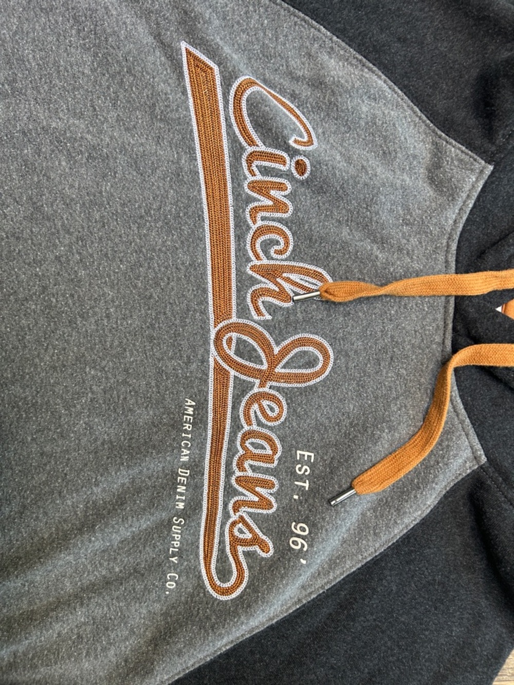 Cinch Men's Grey & Black Hooded Pullover Sweatshirt size XL - Picture 2 of 6